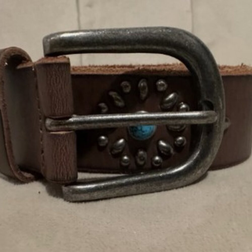 Amsterdam Heritage Brown Studded Fashion Belt Wide Western Buckle Women 85
